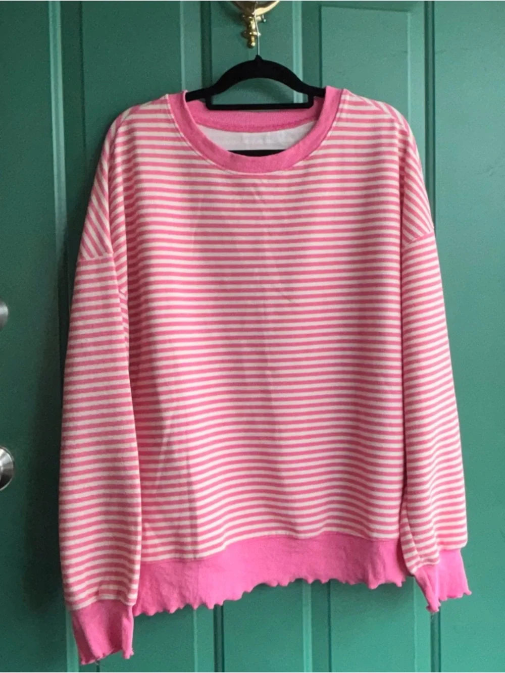 Pink & White Striped Crew Top - XL - Picture 2 of 5
